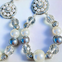 Load image into Gallery viewer, CORDELIA- White and Gray Beaded Tear Drop Earrings
