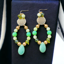 Load image into Gallery viewer, NIYA- Green and Gold Beaded Drop Earrings
