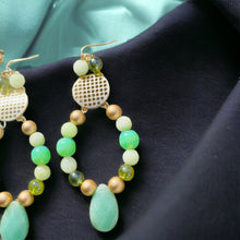 Load image into Gallery viewer, NIYA- Green and Gold Beaded Drop Earrings
