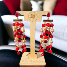 Load image into Gallery viewer, Red and Gold Earrings, Red and Gold Beaded Earrings, Chandelier Earrings, Gift for Her
