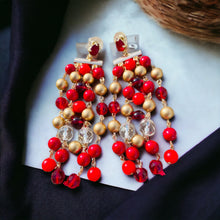 Load image into Gallery viewer, Red and Gold Earrings, Red and Gold Beaded Earrings, Chandelier Earrings, Gift for Her
