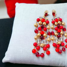 Load image into Gallery viewer, DEVICA- Red and Gold Beaded Chandelier Earrings
