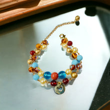 Load image into Gallery viewer, TRACY ANN- Blue and Brown Multi color Beaded Charm Bracelet

