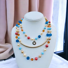 Load image into Gallery viewer, Blue Multi color Beaded Necklace, Blue Necklace, Beaded Necklace
