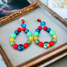 Load image into Gallery viewer, CECI- Blue and Green Multi color Beaded Tear Drop Earrings
