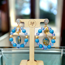 Load image into Gallery viewer, Blue and Gold Beaded Earrings, Tear Drop Earrings, Beaded Earrings, Blue Earrings
