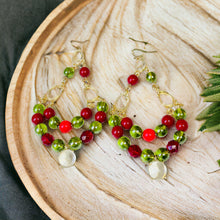 Load image into Gallery viewer, KAYLEE- Green and Red Beaded Tear Drop Earrings
