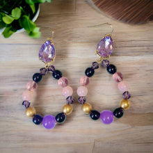 Load image into Gallery viewer, ROMA ROSE- Purple and Gold Tear Drop Beaded Earrings
