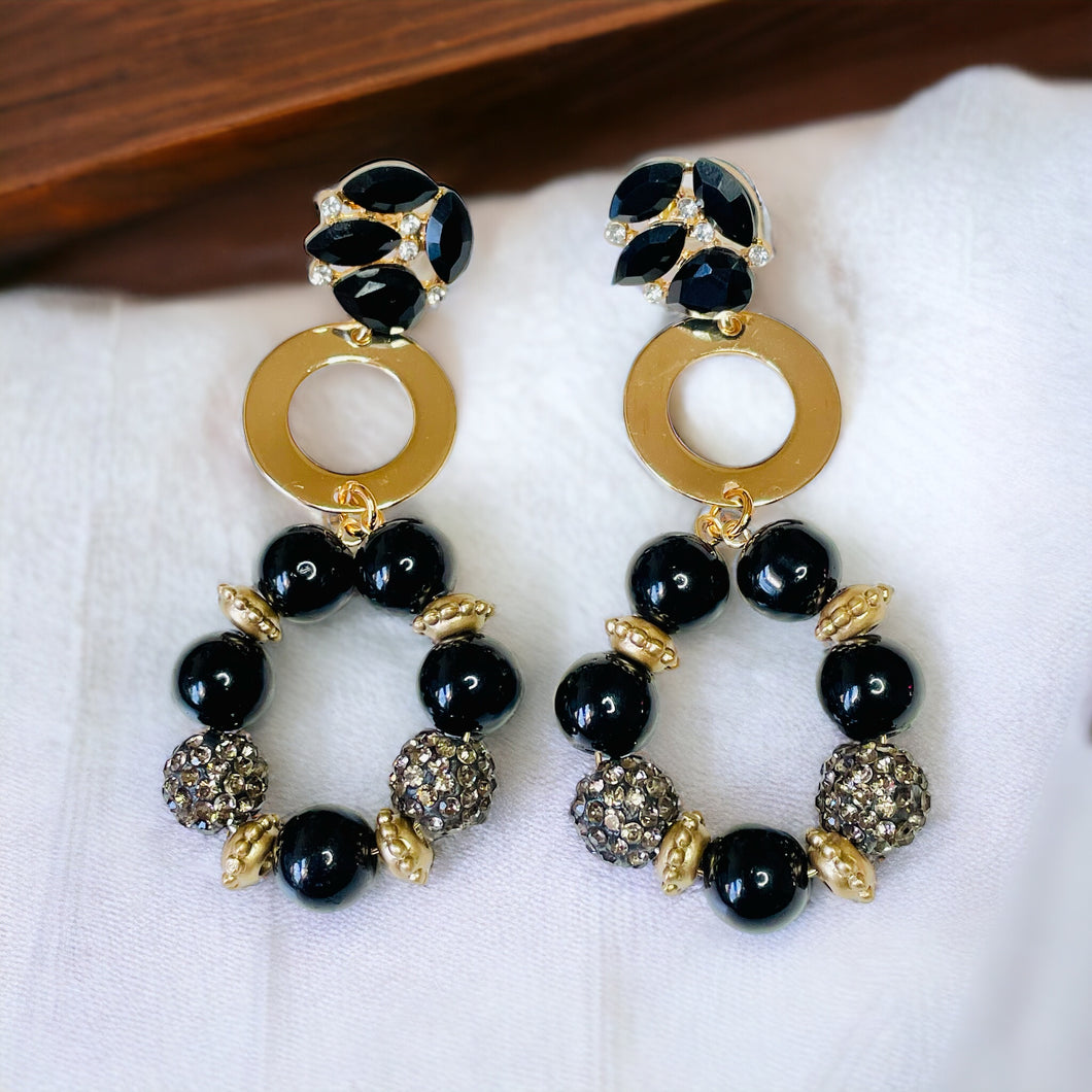 Black and Gold Earrings, Drop Earrings, Black Earrings, Long Earrings, Beaded Earrings