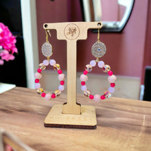 Load image into Gallery viewer, BECKY- Pink and Gold Beaded Tear Drop Earrings
