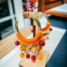 Load image into Gallery viewer, AMBER LYNN- Orange and Gold Beaded Crochet Chandelier Hoop Earrings
