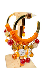 Load image into Gallery viewer, AMBER LYNN- Orange and Gold Beaded Crochet Chandelier Hoop Earrings
