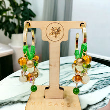 Load image into Gallery viewer, KAILAH- Green and Gold Multi colored Beaded Crochet Hoop Earrings
