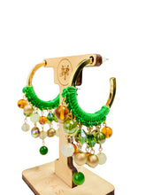 Load image into Gallery viewer, KAILAH- Green and Gold Multi colored Beaded Crochet Hoop Earrings
