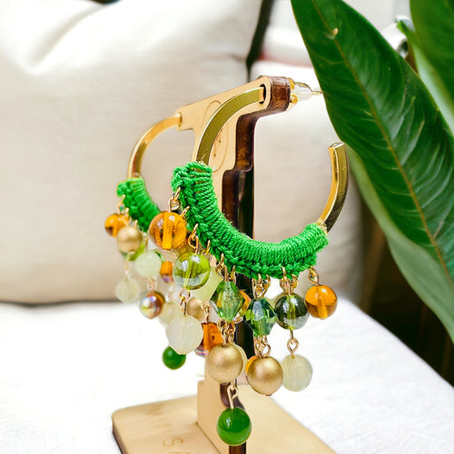 Green Hoop Earrings, Green Crochet Earrings, Hoop Earrings, Chandelier Earrings, Earring Lovers