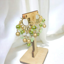 Load image into Gallery viewer, Green and Gold Hoop Earrings, Hoop Earrings, Beaded Earrings, Chandelier Earrings
