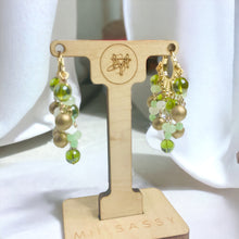 Load image into Gallery viewer, GRETCHEN- Green and Gold Beaded Chandelier Hoop Earrings
