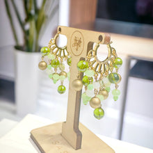 Load image into Gallery viewer, GRETCHEN- Green and Gold Beaded Chandelier Hoop Earrings
