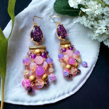 Load image into Gallery viewer, NALINI- Purple and Gold Chandelier Beaded Earrings
