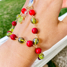 Load image into Gallery viewer, SHEREEN- Red and Green Multi color Finger/ Ring Bracelet
