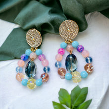 Load image into Gallery viewer, BECCA- Blue and Pink Beaded Tear Drop Earrings
