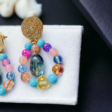 Load image into Gallery viewer, BECCA- Blue and Pink Beaded Tear Drop Earrings
