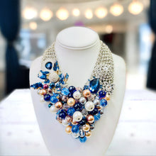 Load image into Gallery viewer, Blue Beaded Necklace, Blue Multi color Beaded Necklace, Statement Necklace
