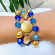 Load image into Gallery viewer, Blue Beaded Bracelet, Blue and Gold Bracelet
