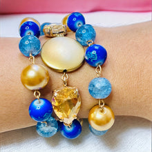 Load image into Gallery viewer, AIDA- Blue and Gold Multi strand Beaded Bracelet

