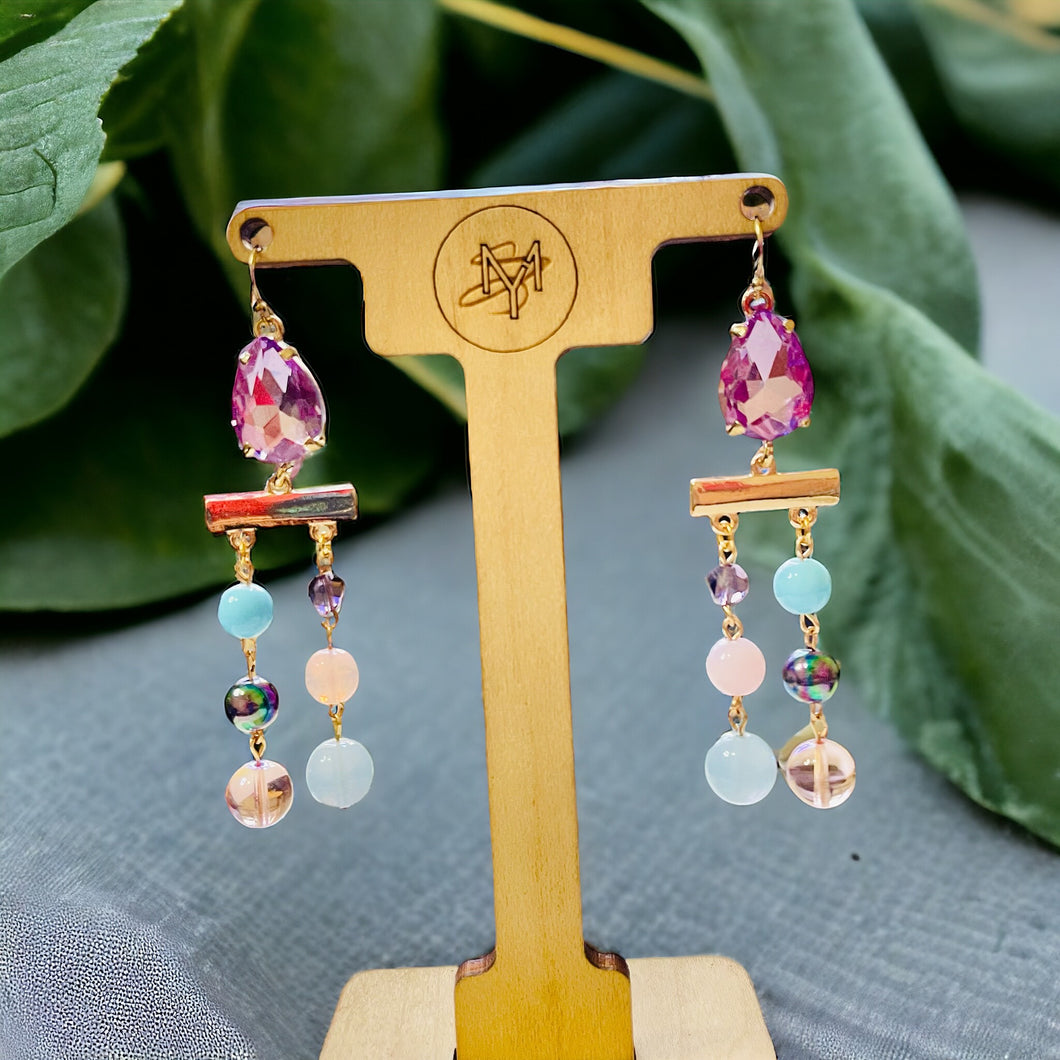LULU- Pink Multicolored Chandelier Beaded Earrings