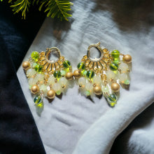Load image into Gallery viewer, SIENNA- Green and Gold Beaded Chandelier Hoop Earrings
