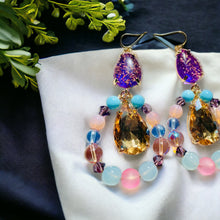 Load image into Gallery viewer, SIA- Purple and Pink Multi color Tear Drop Beaded Earrings
