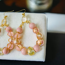 Load image into Gallery viewer, SHAI- Pink and Peach Wire Wrapped Beaded Tear Drop Earrings

