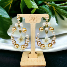 Load image into Gallery viewer, Pearl Earrings, Pearl and Gold Beaded Earrings, Wire Wrapped Earrings
