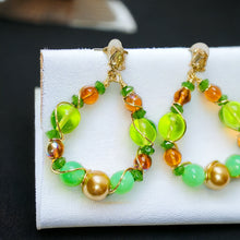 Load image into Gallery viewer, JOAN- Green and Gold Multi colored Wire Wrapped Tear Drop Earrings

