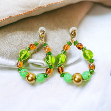 Load image into Gallery viewer, JOAN- Green and Gold Multi colored Wire Wrapped Tear Drop Earrings
