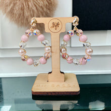 Load image into Gallery viewer, Light Peach and Pink Beaded Earrings, Tear Drop Beaded Earrings, Wire Wrapped Earrings
