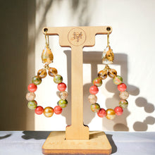 Load image into Gallery viewer, Brown and Gold Beaded Earrings Tear Drop Earrings, Brown and Green Beaded Earrings
