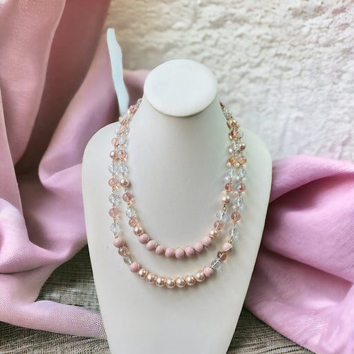 Light Pink Beaded Necklace, Pink Necklace, Wire Wrapped Necklace