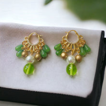Load image into Gallery viewer, LYNETTE- Green and Gold Beaded Chandelier Hoop Earrings
