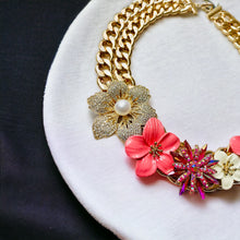 Load image into Gallery viewer, JACINTA - Pink and Coral Flowers Statement Necklace
