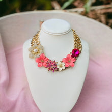 Load image into Gallery viewer, JACINTA - Pink and Coral Flowers Statement Necklace
