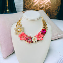 Load image into Gallery viewer, Pink Flower Necklace, Pink and Coral Necklace
