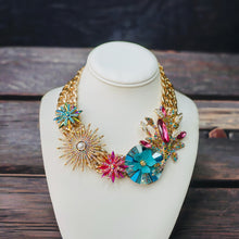 Load image into Gallery viewer, Flower Necklace, Pink and Blue Necklace, Spring Jewelry
