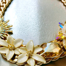 Load image into Gallery viewer, LINNEA - Cream and Gold Flower Statement Necklace
