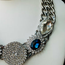 Load image into Gallery viewer, MARGUERITE - Crystal and Blue Flower Statement Necklace
