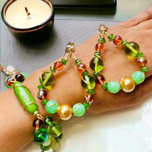Green Bracelet and Earring Set, Bracelet Set, Earring Set, Wire wrapped Jewelry