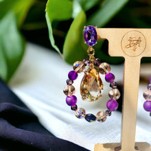 Load image into Gallery viewer, PAULA- Purple and Gold Tear Drop Beaded Earrings
