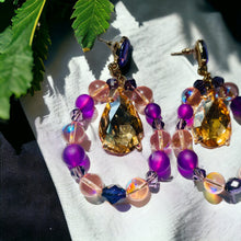 Load image into Gallery viewer, PAULA- Purple and Gold Tear Drop Beaded Earrings
