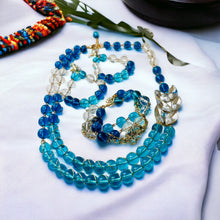 Load image into Gallery viewer, SHYANNA- Blue Braided Beaded Bracelet, Wire Wrapped Earrings and Necklace Set
